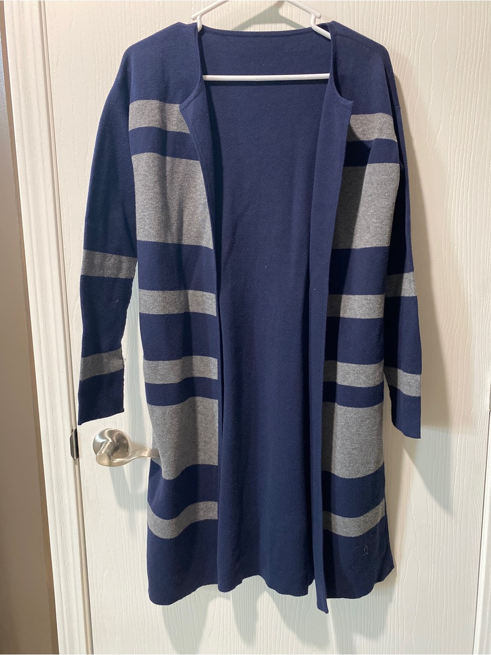 Athleta Reversible Explore Sweater XS Navy Blue Striped Cardigan Duster 591483